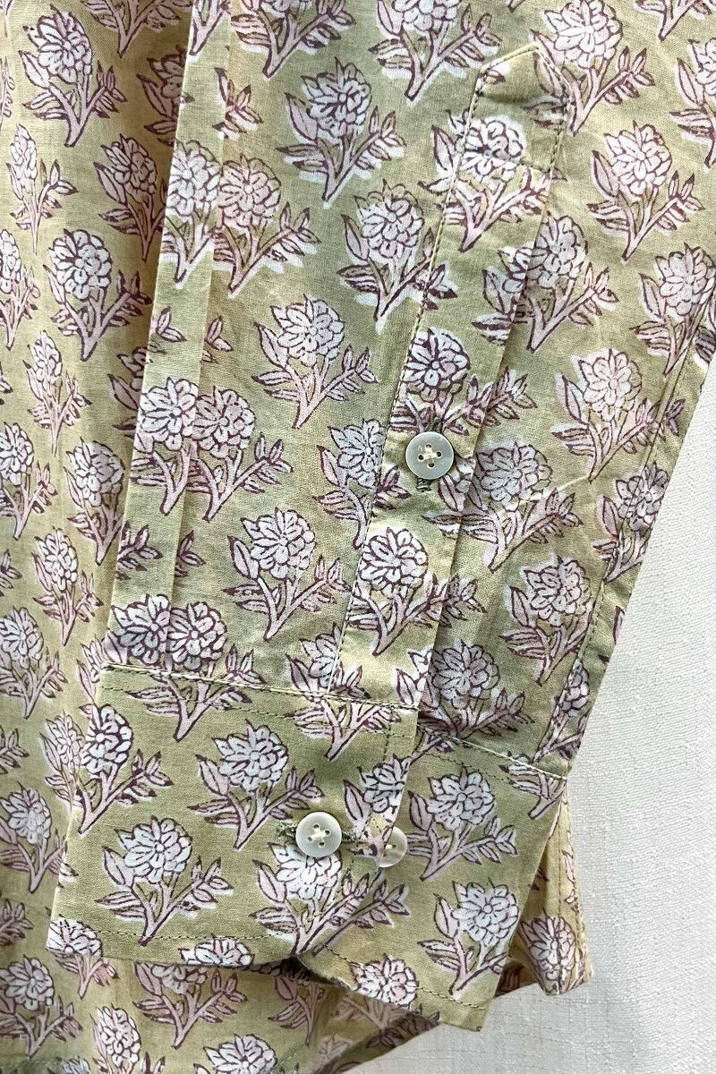 FG Specials: 1 Of 1- Men's Green Hand Block-Printed Cotton Shirt