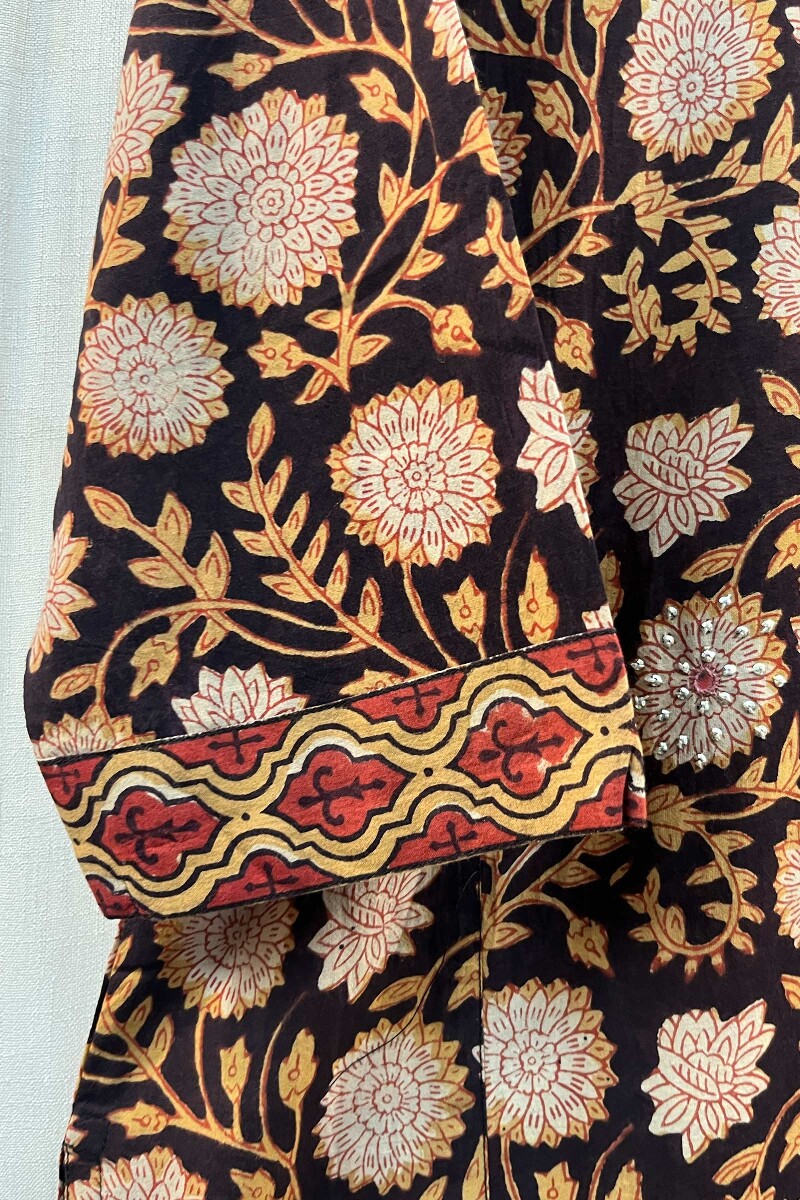Black Hand Block-Printed Straight Cotton Kurta