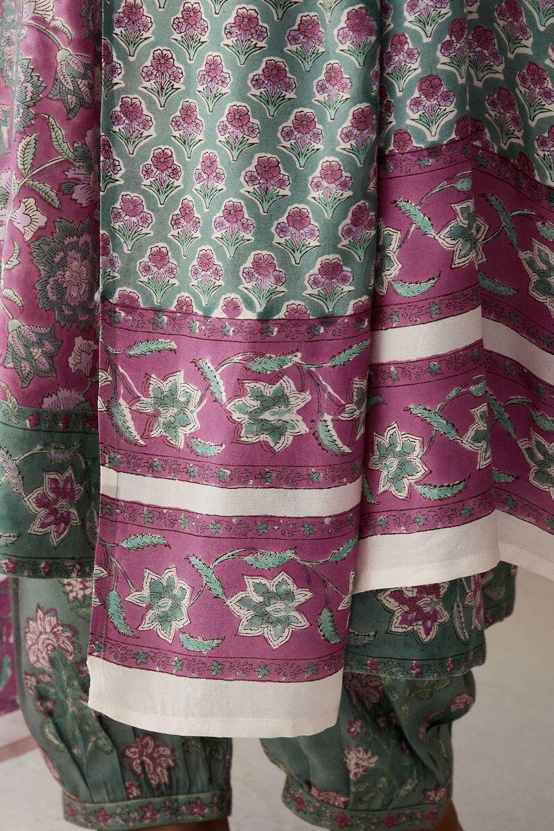 Green Hand Block-Printed Viscose Dupatta