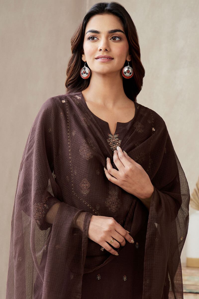 Brown Handcrafted Kota Dupatta