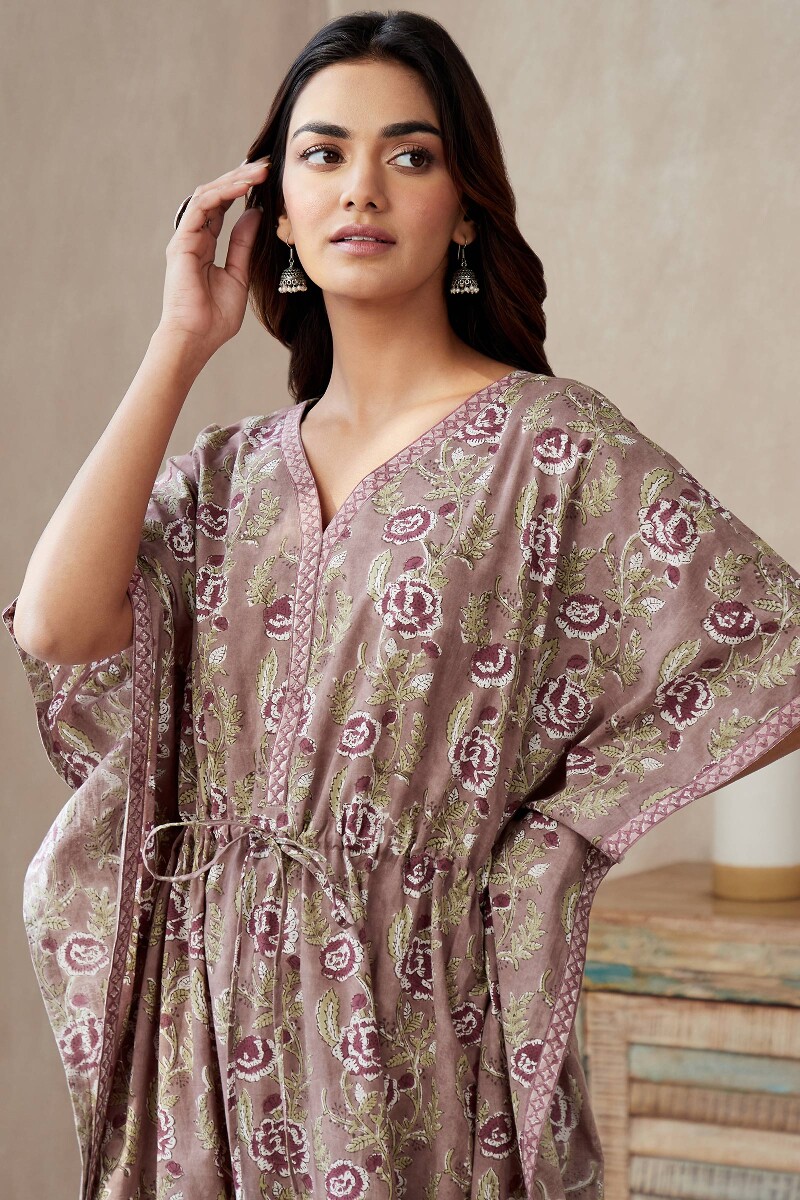 Brown Hand Block-Printed Cotton Kaftan