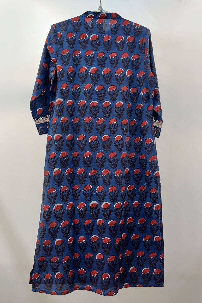 Indigo Block Printed Handcrafted Straight Cotton Kurta