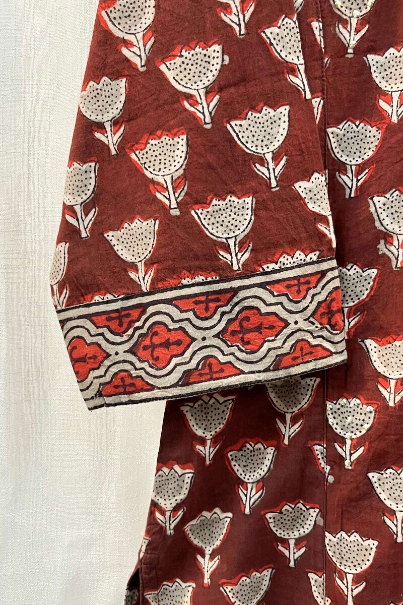 FG Specials: 1 of 1- Maroon Hand Block-Printed Straight Cotton Kurta