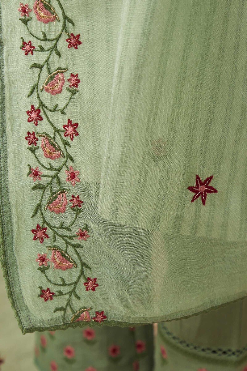 Green Handcrafted Cotton Silk Dupatta