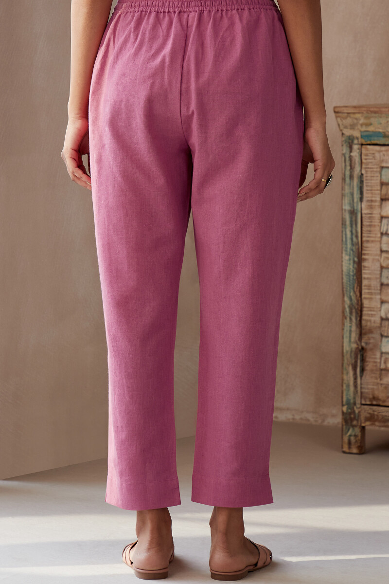 Pink Handcrafted Cotton Linen Narrow Pants