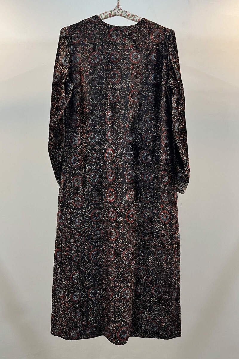 FG Specials: 1 of 1- Black Ajrak Hand Block Printed Straight Velvet Kurta- Size XS