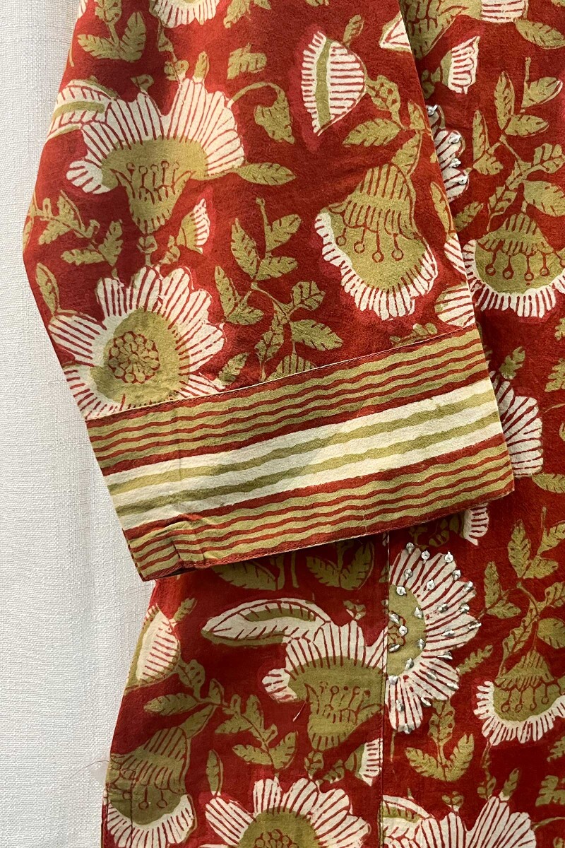 FG Specials: 1 of 1- Red Hand Block-Printed Straight Cotton Kurta