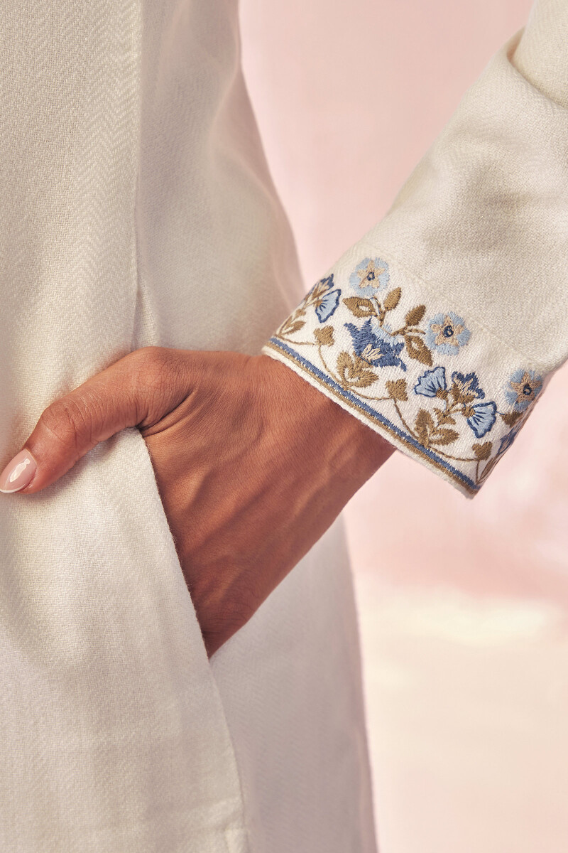 White Handcrafted Straight Faux Wool Kurta