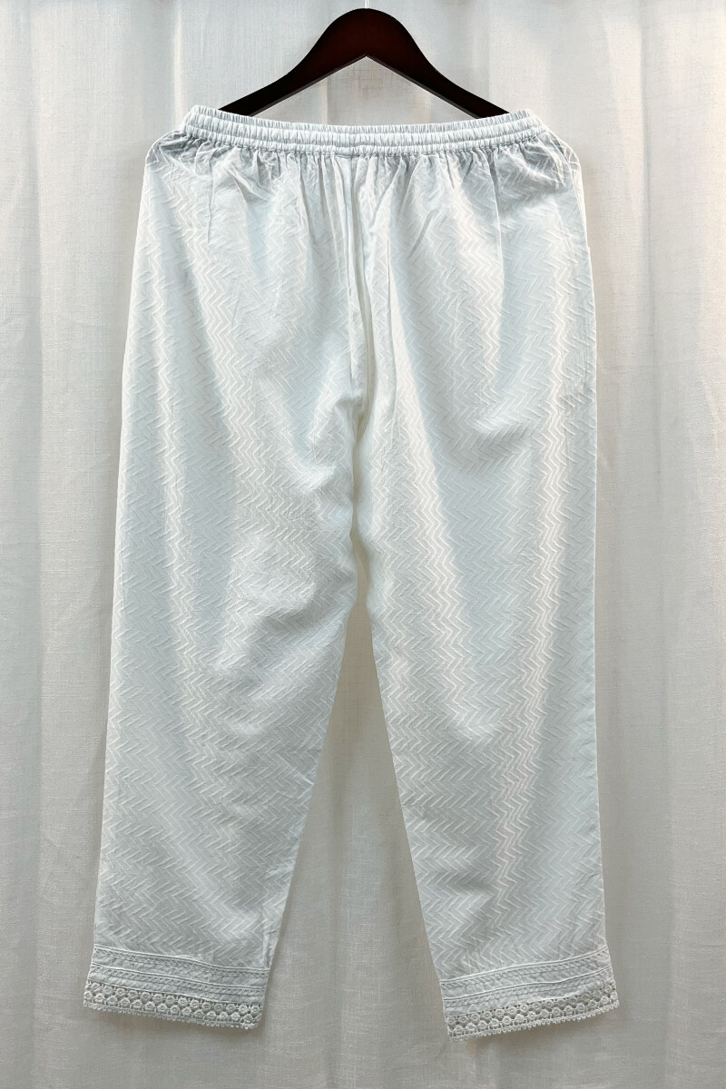 White Handcrafted Cotton Narrow Pants