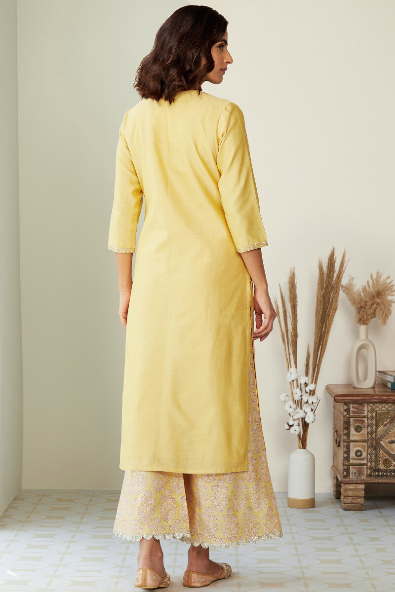Yellow Handcrafted Viscose Kurta
