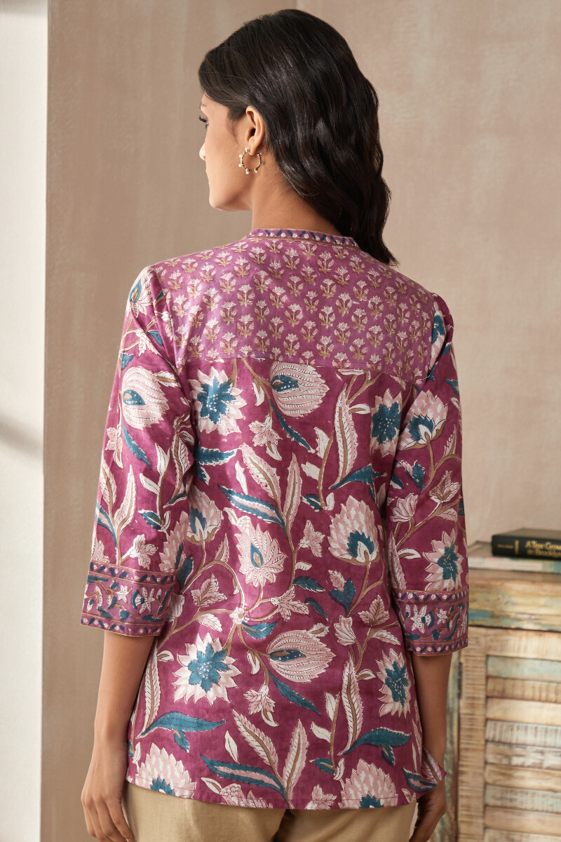 Purple Hand Block-Printed Cotton Top