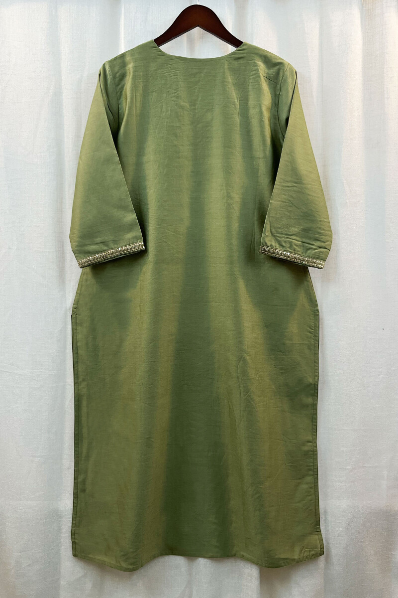 Green Handcrafted Straight Chanderi Kurta