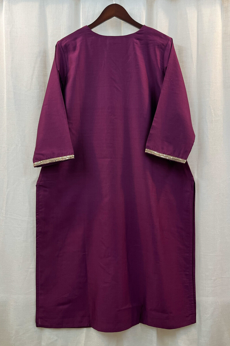 Purple Handcrafted Straight Chanderi Kurta