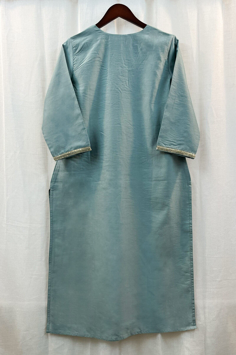 Blue Handcrafted Straight Chanderi Kurta