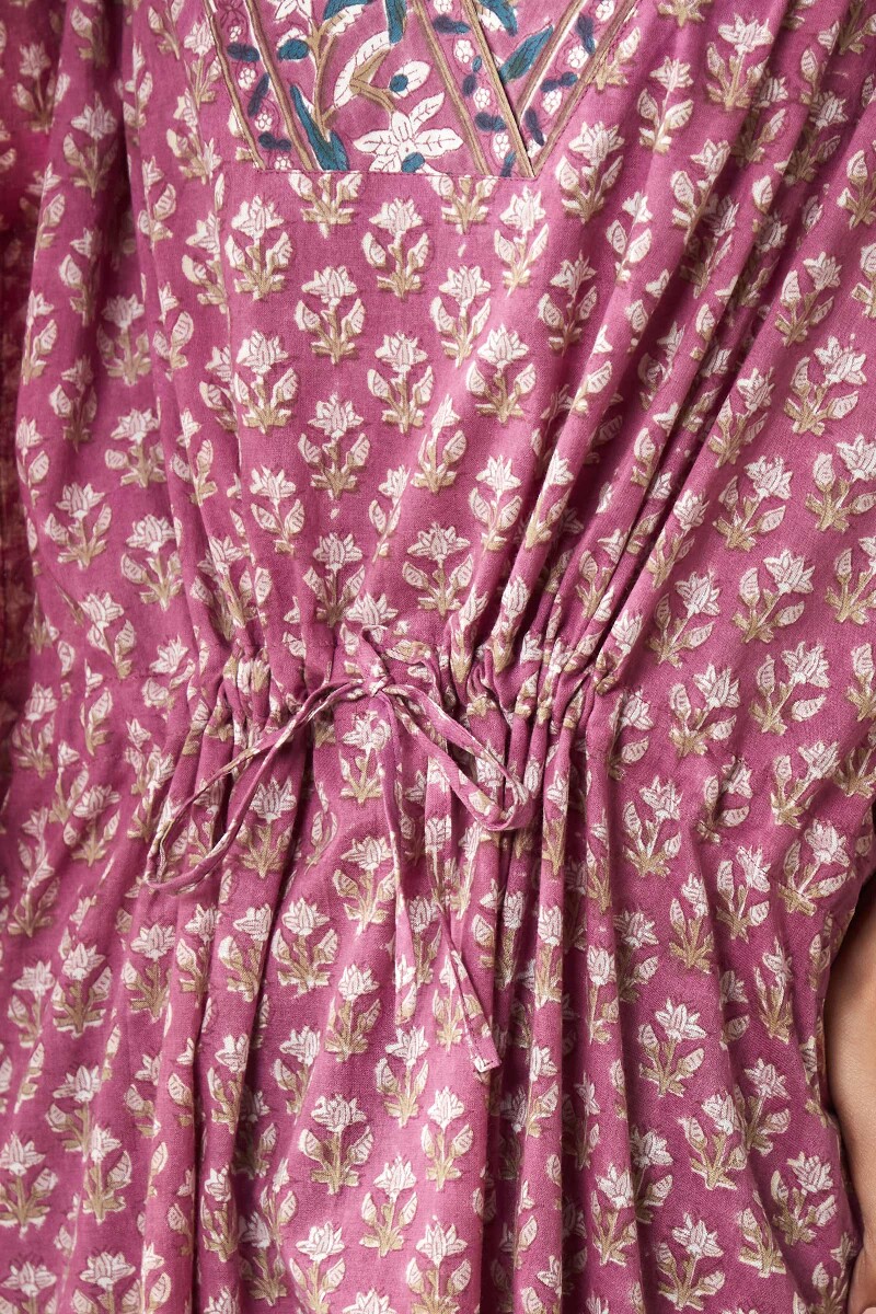 Purple Hand Block-Printed Cotton Kaftan