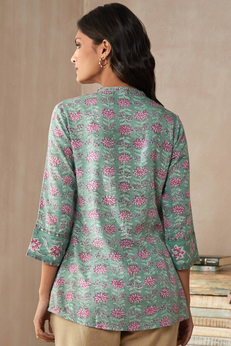 Green Hand Block-Printed Viscose Top