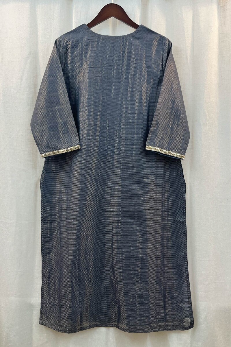 Blue Handcrafted Straight Chanderi Kurta