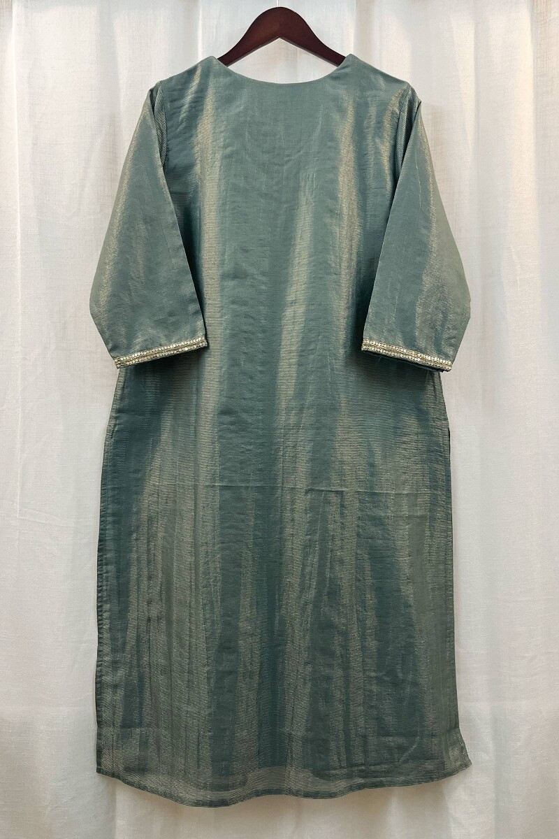 Green Handcrafted Straight Chanderi Kurta
