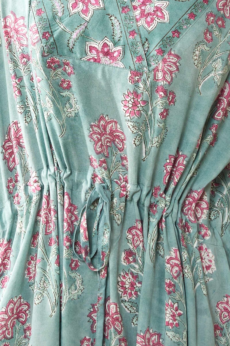 Green Hand Block-Printed Viscose Kaftan