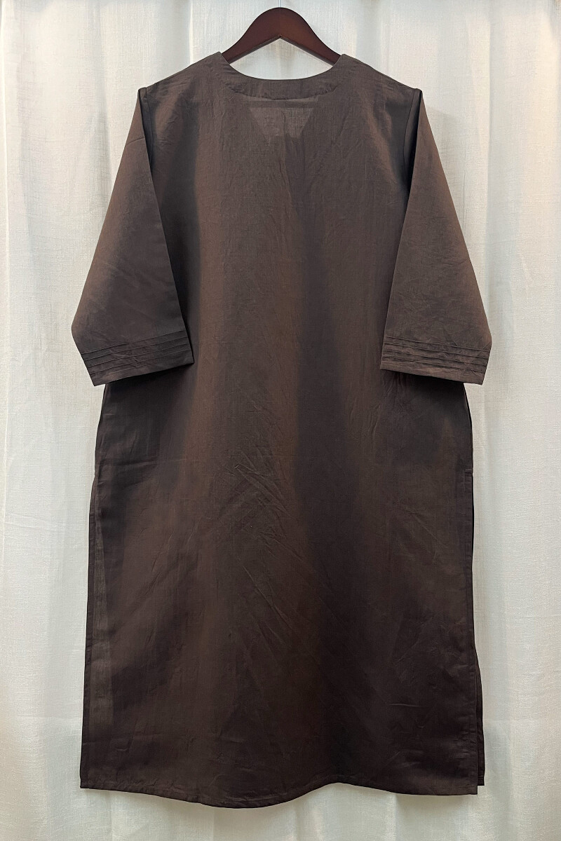 Brown Handcrafted Straight Cotton Linen Kurta
