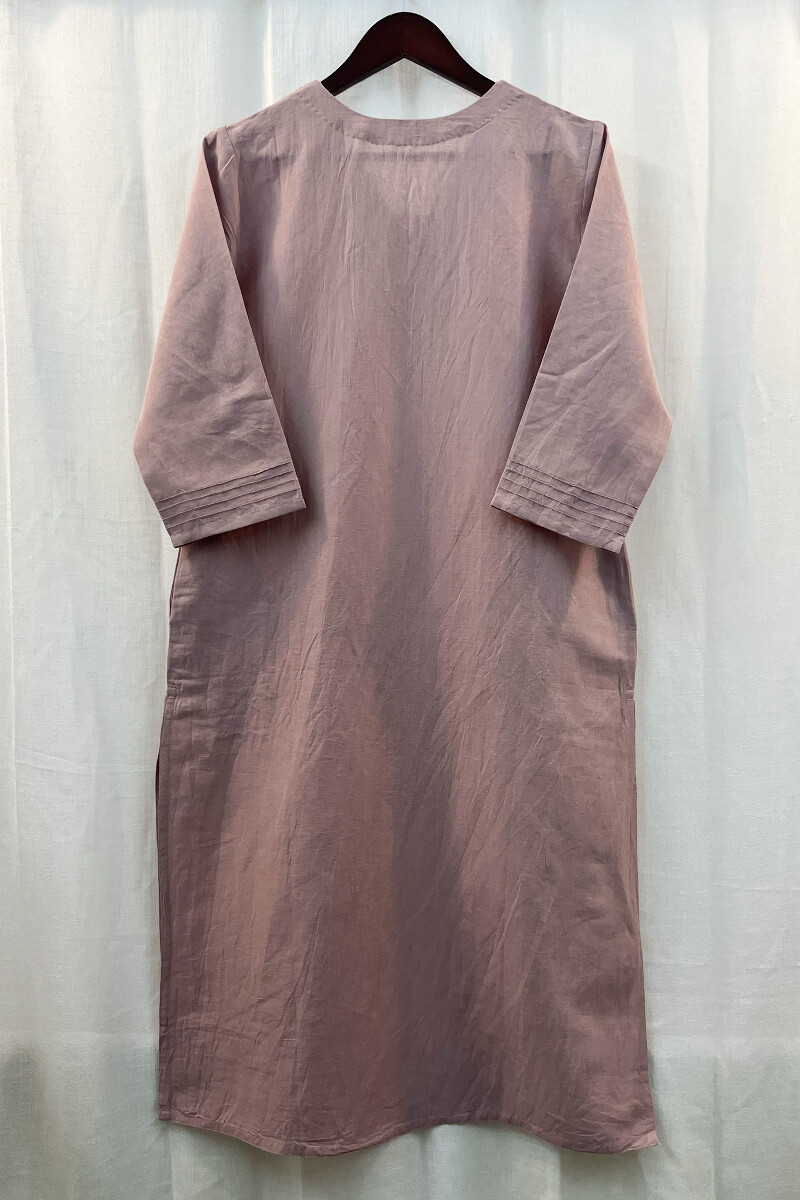 Pink Handcrafted Straight Cotton Linen Kurta