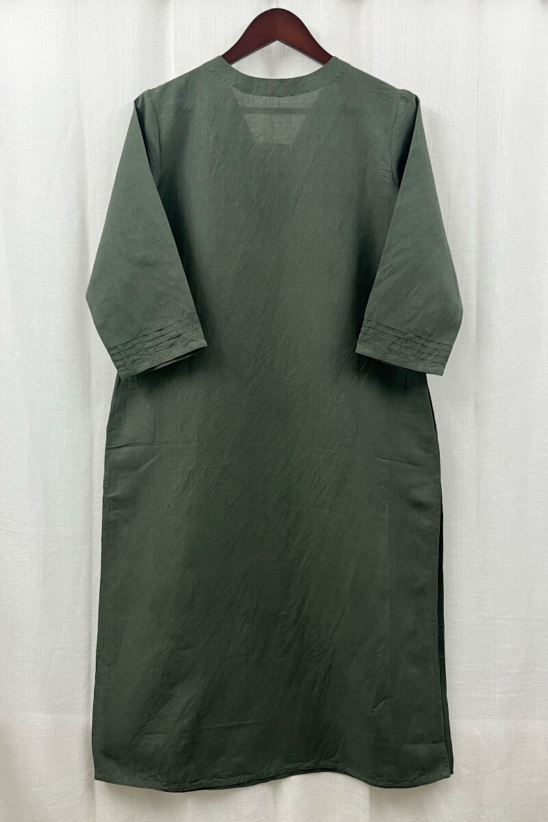 Green Handcrafted Straight Cotton Linen Kurta
