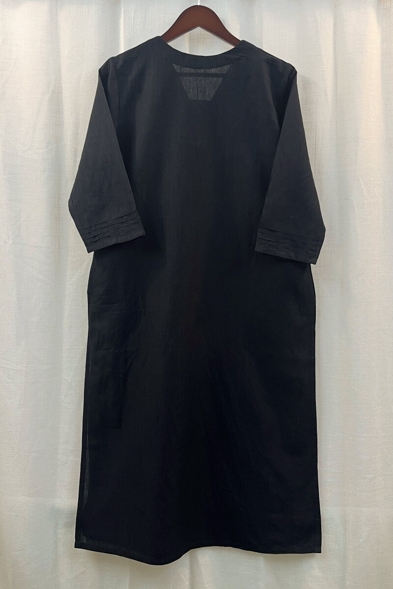 Black Handcrafted Straight Cotton Linen Kurta
