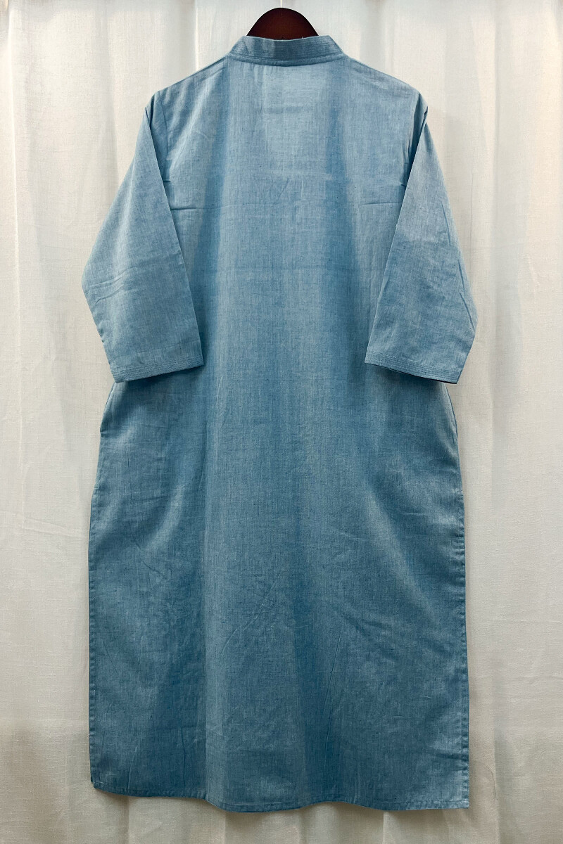 Blue Handcrafted Straight Handloom Cotton Kurta