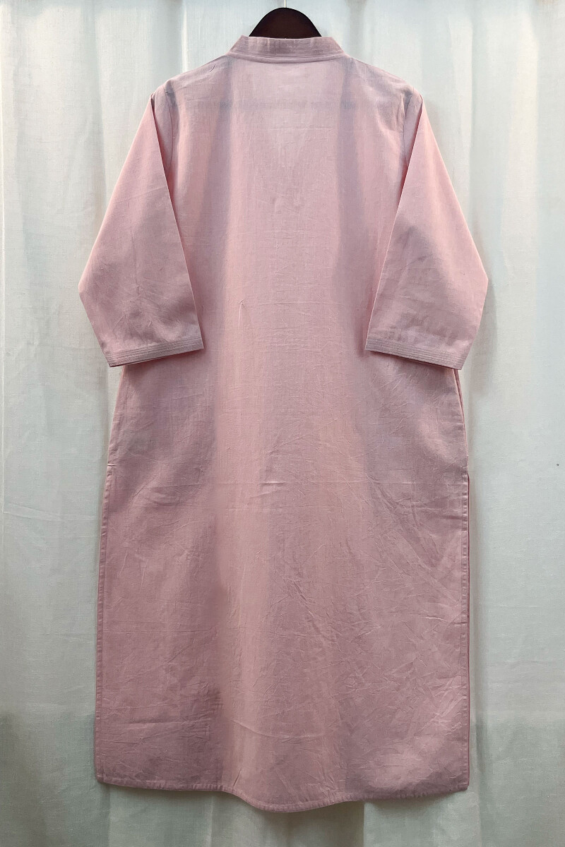 Light Pink Handcrafted Straight Handloom Cotton Kurta