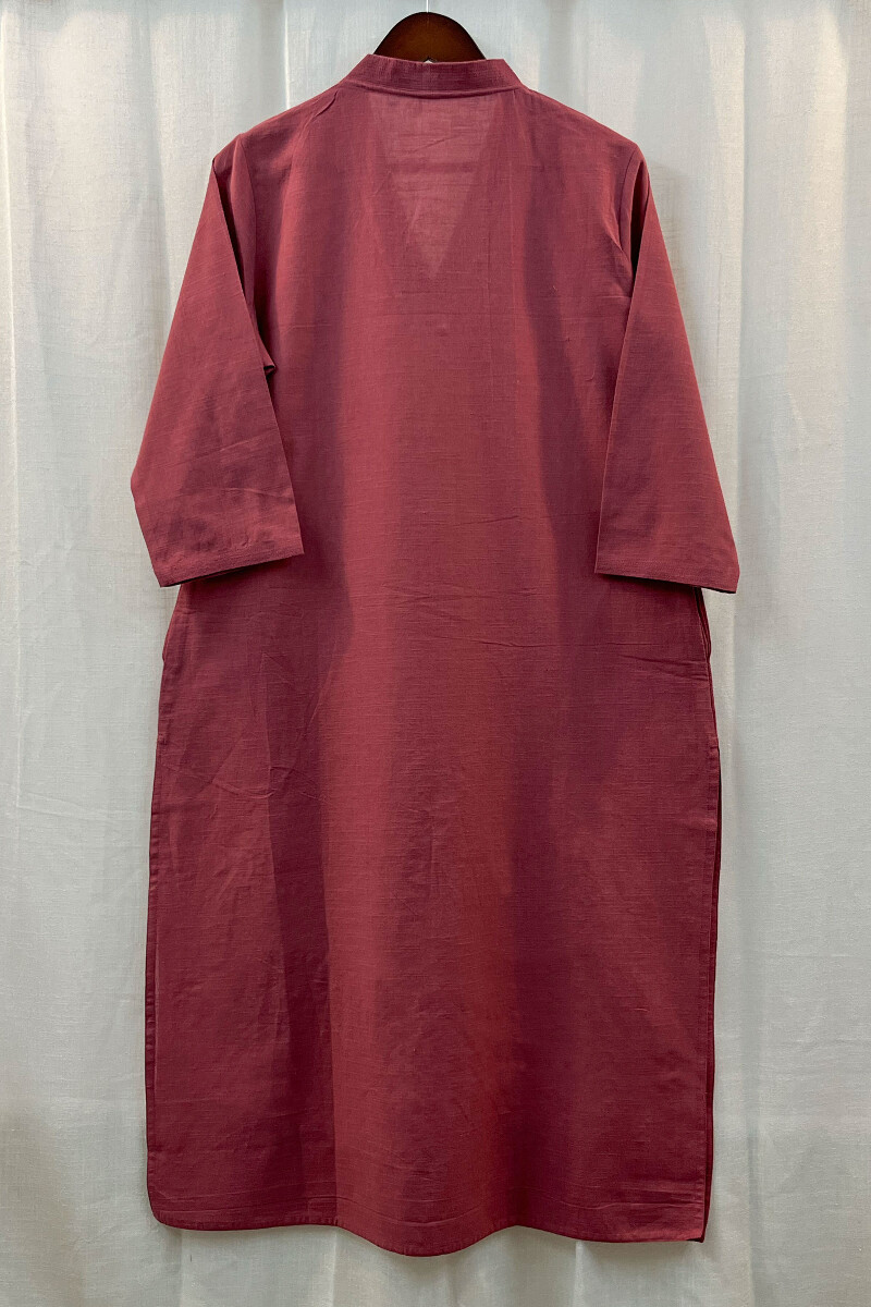 Pink Handcrafted Straight Handloom Cotton Kurta