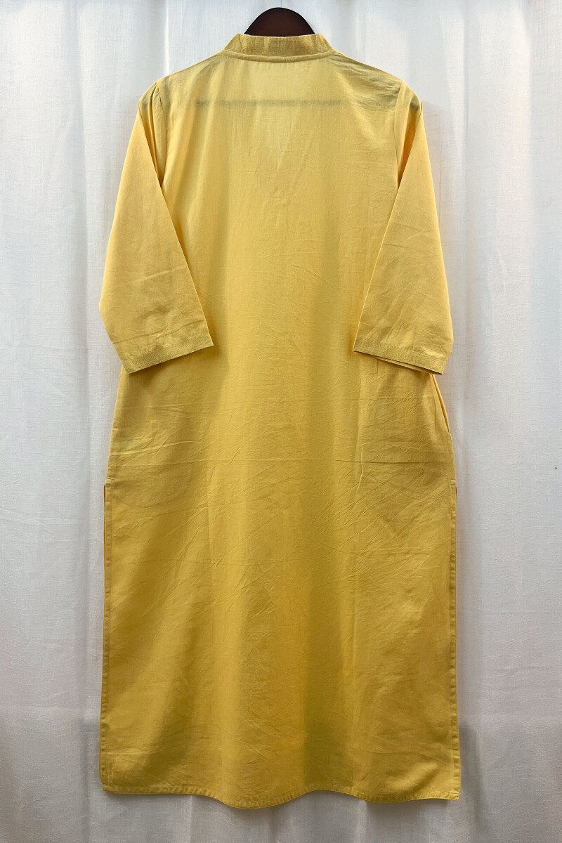 Yellow Handcrafted Straight Handloom Cotton Kurta