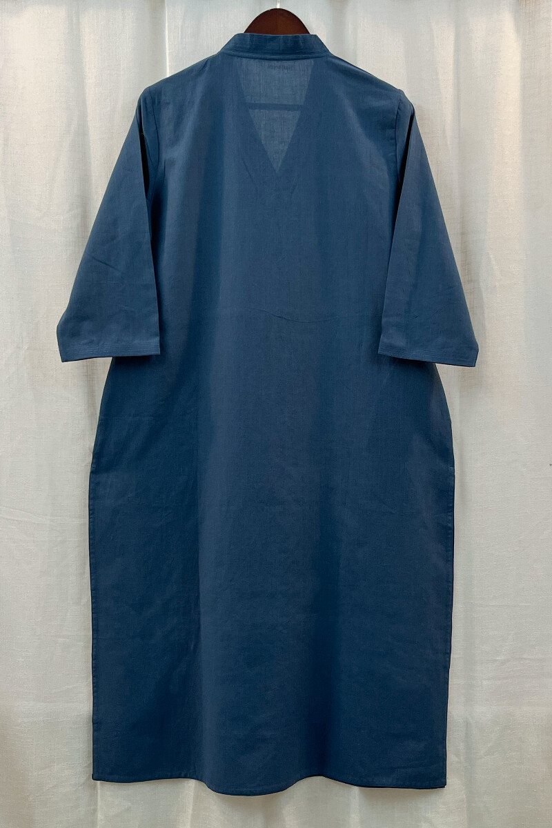 Blue Handcrafted Straight Handloom Cotton Kurta
