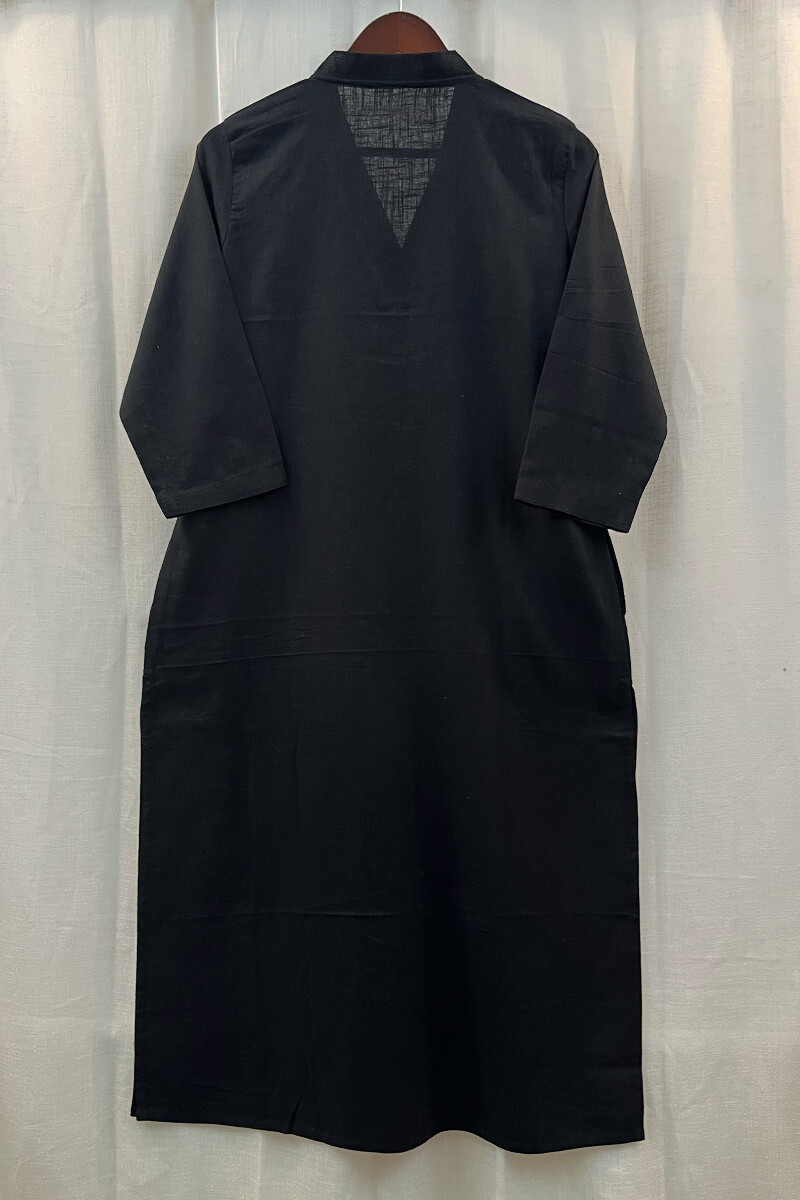 Black Handcrafted Straight Handloom Cotton Kurta