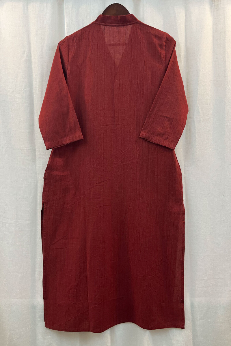 Red Handcrafted Straight Handloom Cotton Kurta