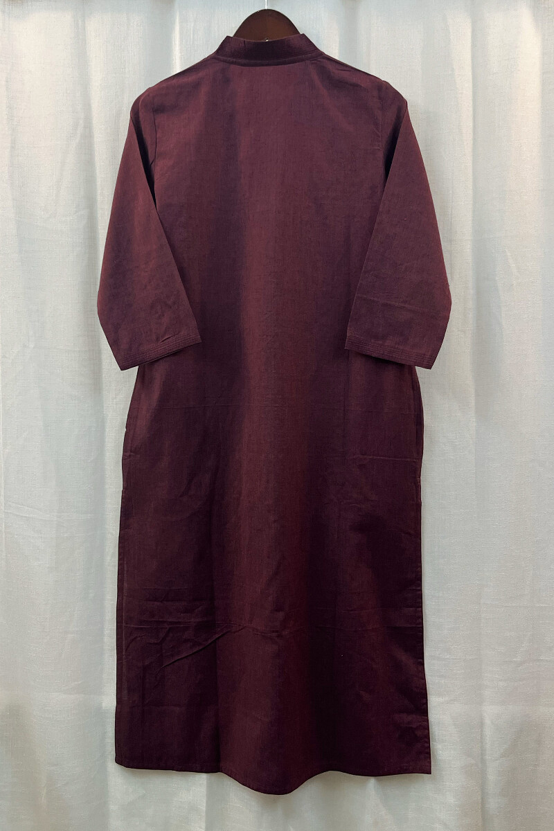 Dark Purple Handcrafted Straight Handloom Cotton Kurta