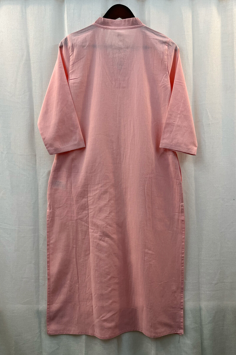 Peach Handcrafted Straight Handloom Cotton Kurta