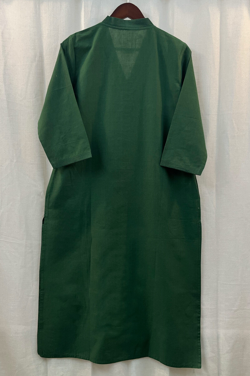 Green Handcrafted Straight Handloom Cotton Kurta