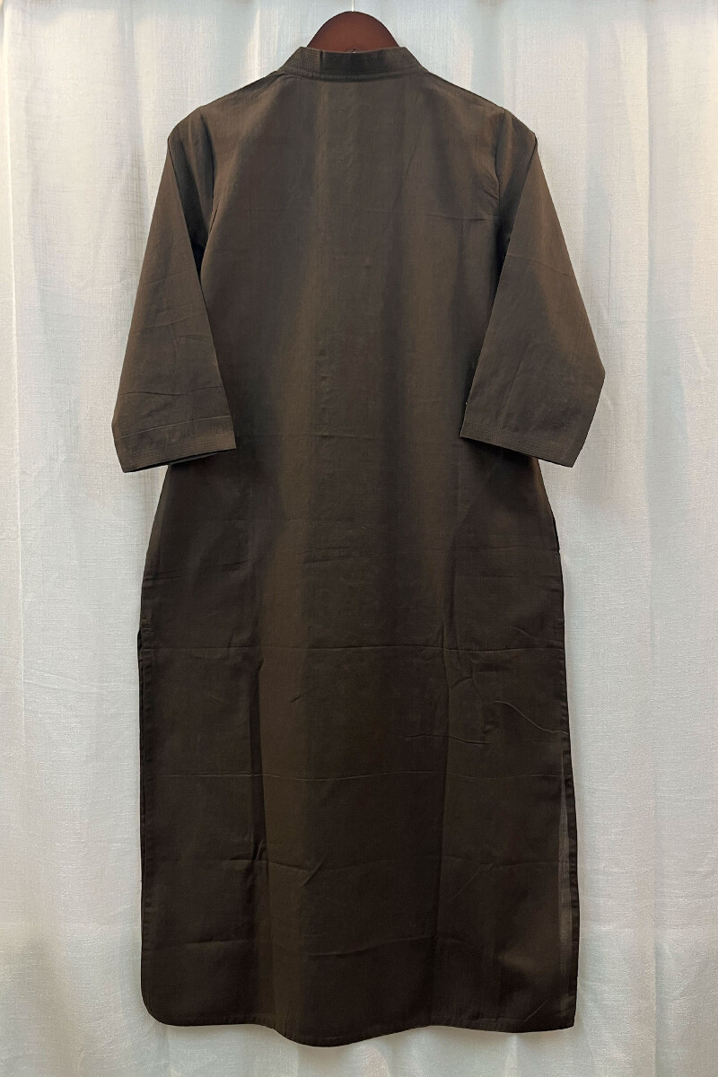 Dark Brown Handcrafted Straight Handloom Cotton Kurta