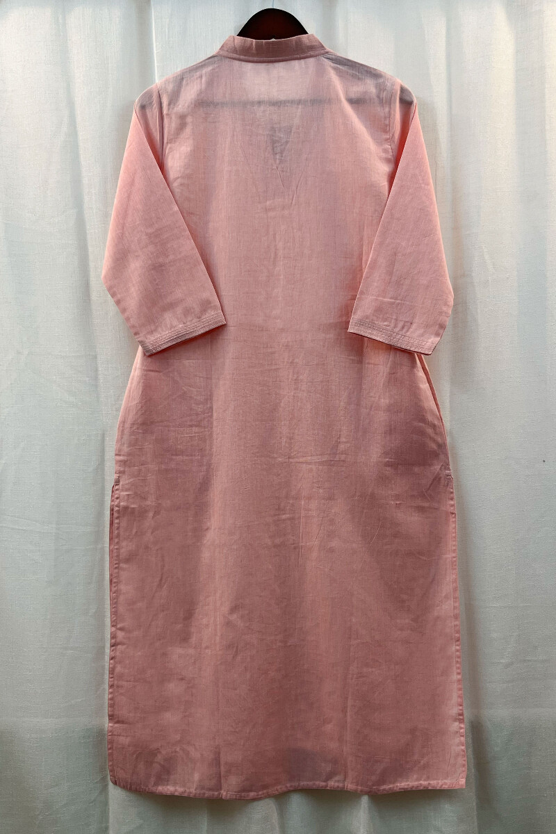 Rose Pink Handcrafted Straight Handloom Cotton Kurta