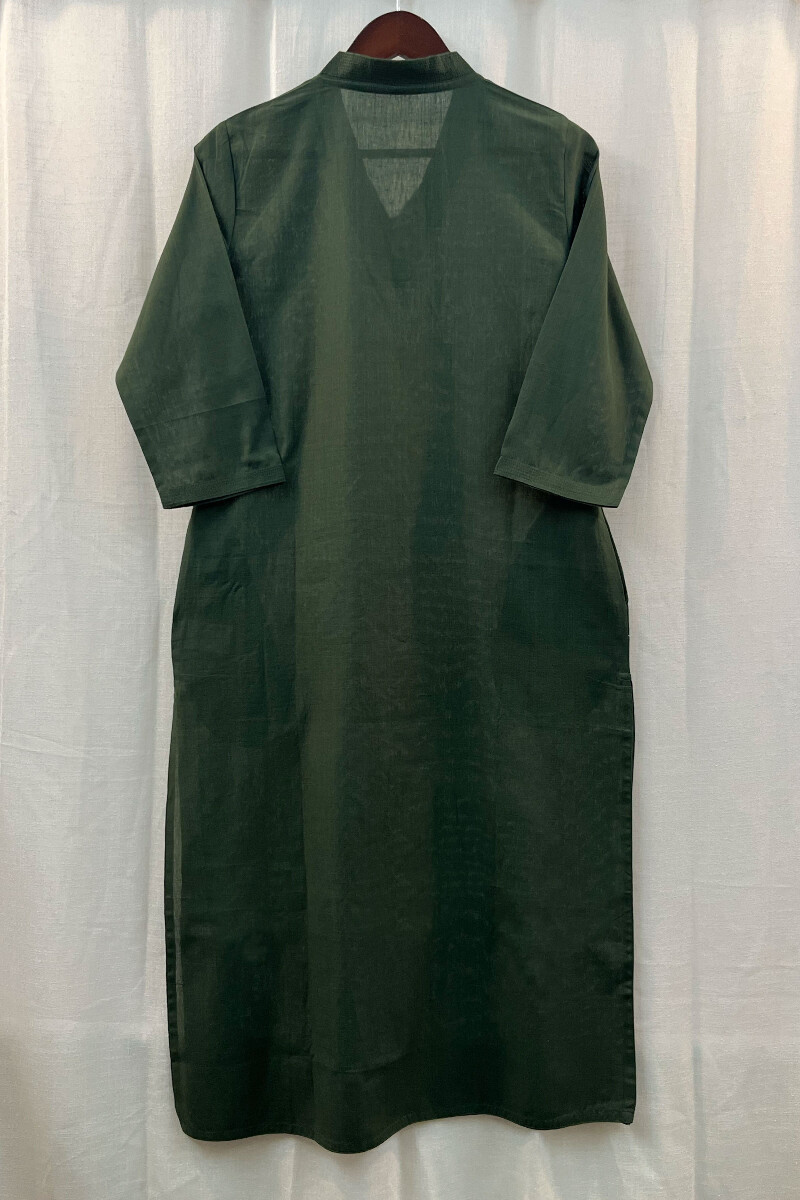 Dark Green Handcrafted Straight Handloom Cotton Kurta