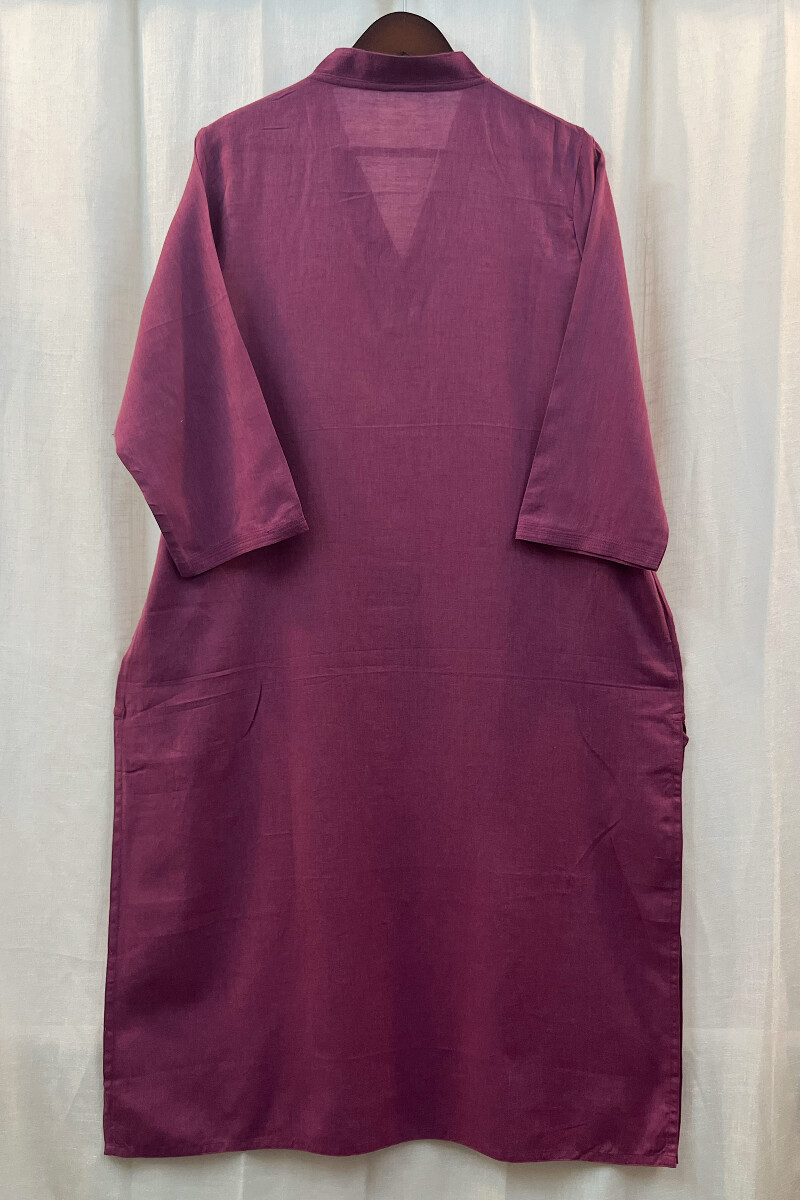 Mauve Handcrafted Straight Handloom Cotton Kurta