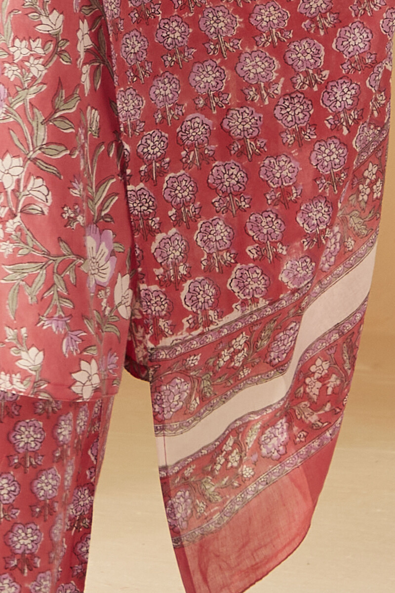 Pink Hand Block-Printed Cotton Mul Dupatta
