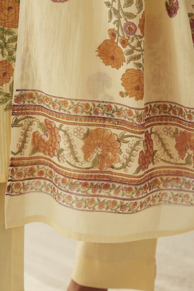 Yellow Hand Block-Printed Cotton Mul Dupatta
