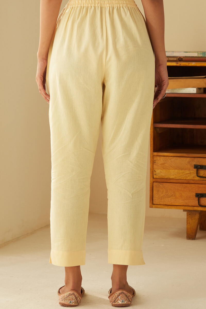 Yellow Handcrafted Cotton Flax Narrow Pants