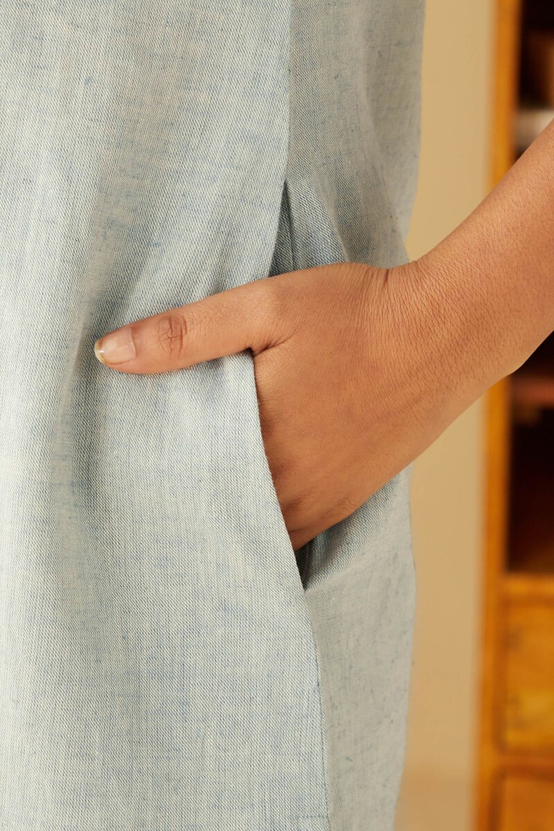 Blue Handcrafted Straight Cotton Flax Kurta