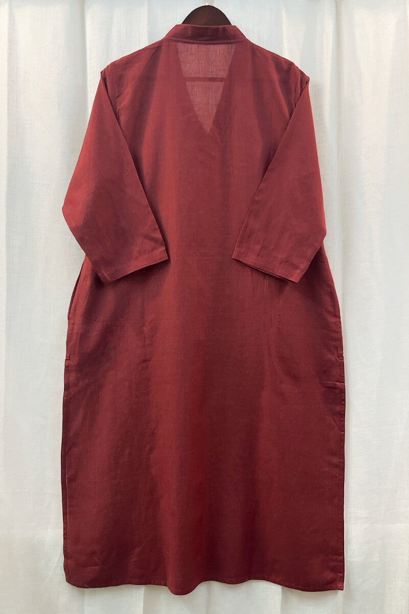 Red Handcrafted Straight Handloom Cotton Kurta