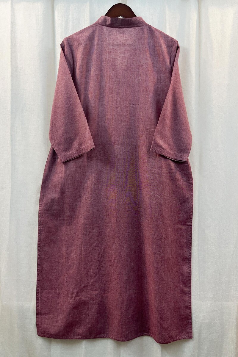 Pink Handcrafted Straight Handloom Cotton Kurta