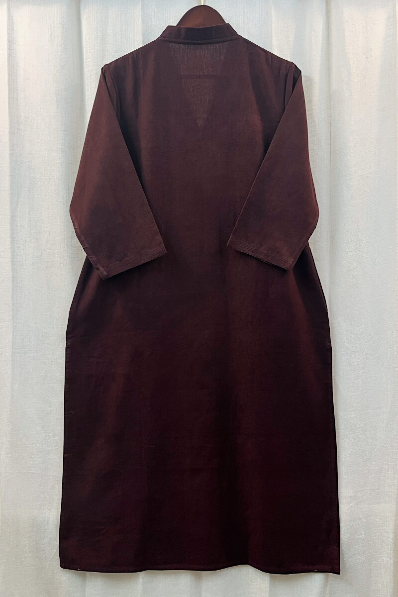 Maroon Handcrafted Straight Handloom Cotton Kurta