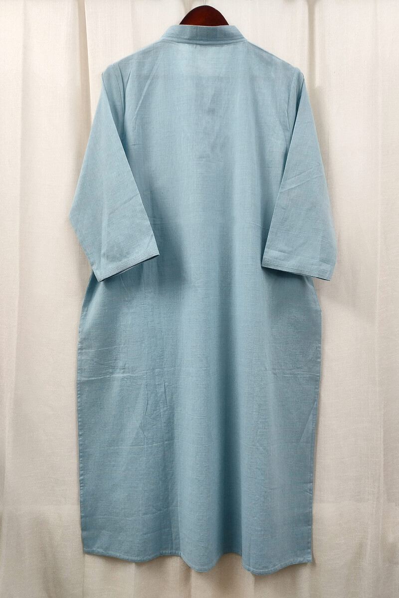 Ice Blue Handcrafted Straight Handloom Cotton Kurta