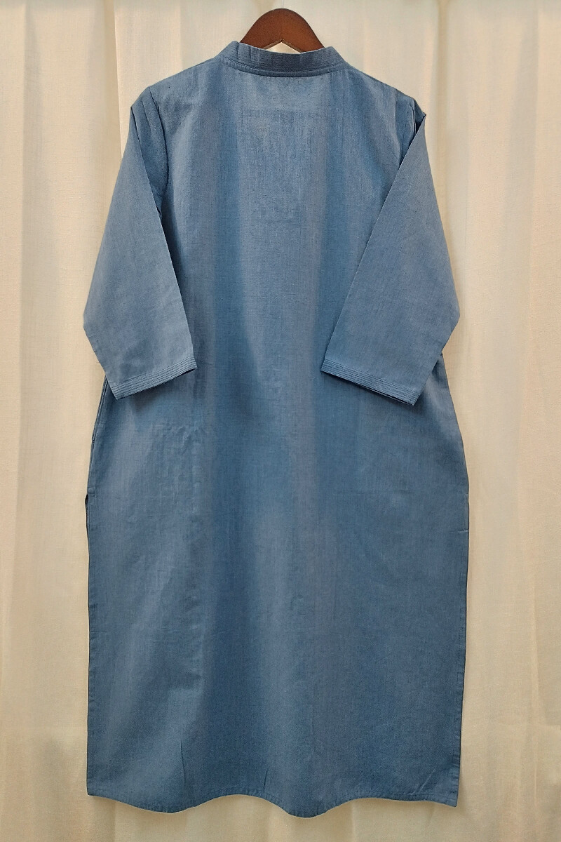 Blue Handcrafted Straight Handloom Cotton Kurta